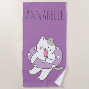 Floaty Kitty Personalize Beach Towel