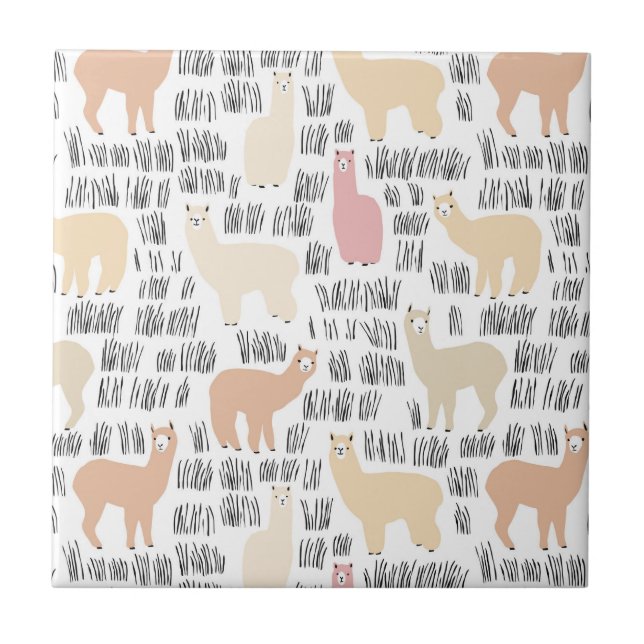 Flock Of Alpacas Pattern Ceramic Tile (Front)