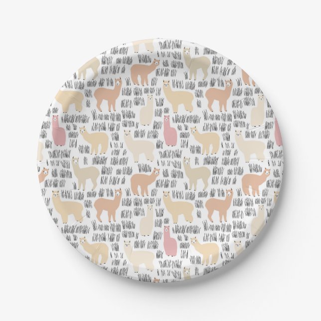 Flock Of Alpacas Pattern Paper Plate (Front)