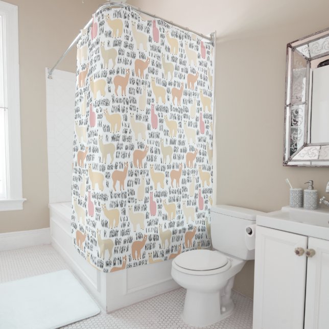 Flock Of Alpacas Pattern Shower Curtain (In Situ)