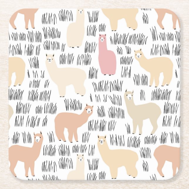 Flock Of Alpacas Pattern Square Paper Coaster (Front)