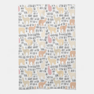 Flock Of Alpacas Pattern Tea Towel