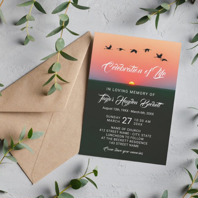 Flock of Birds At Sunrise Celebration of Life Invitation (Creator Uploaded)