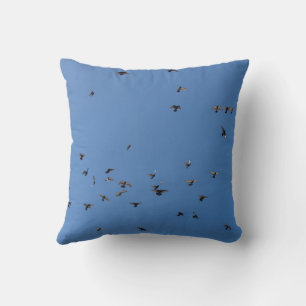Flock of Birds Flying in Clear Blue Sky with Parag Cushion