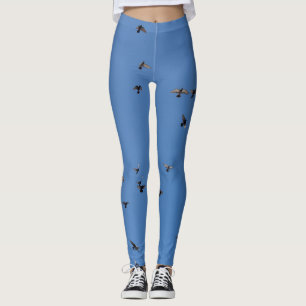 Flock of Birds Flying in Clear Blue Sky with Parag Leggings