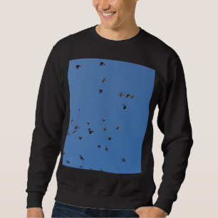 Flock of Birds Flying in Clear Blue Sky with Parag Sweatshirt