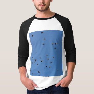 Flock of Birds Flying in Clear Blue Sky with Parag T-Shirt