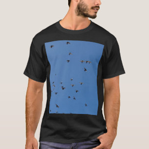 Flock of Birds Flying in Clear Blue Sky with Parag T-Shirt