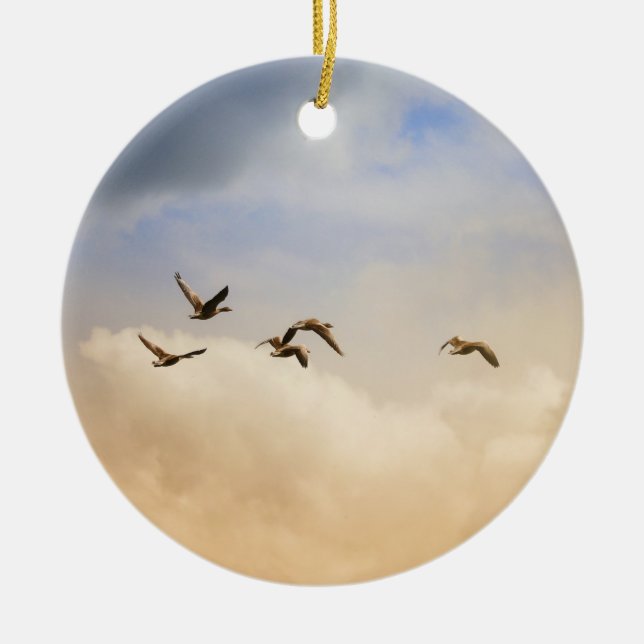 Flock of Birds in Flight Ceramic Ornament (Front)