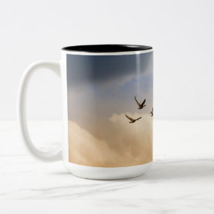 Flock of Birds in Flight Two-Tone Coffee Mug