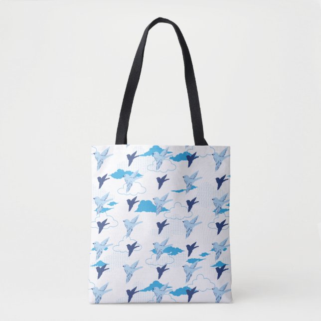 Flock of Blue Birds Pattern Tote Bag (Front)