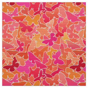 Flock of Butterflies, Fuchsia Pink & Coral Orange Fabric