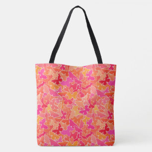 Flock of Butterflies, Fuchsia Pink & Coral Orange Tote Bag