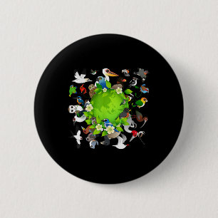 Flock Of Cartoon Birds Around Earth _ Earth Day Bi 6 Cm Round Badge