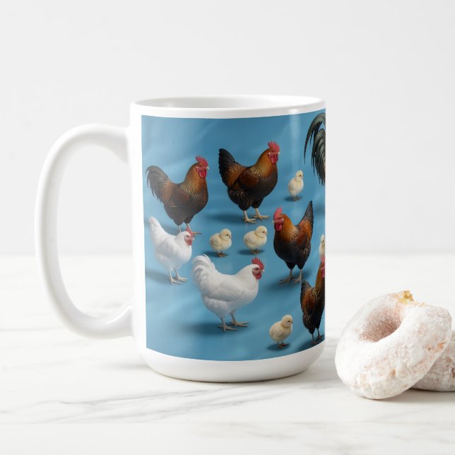 Flock of Chicks and Cockerels Coffee Mug (With Donut)