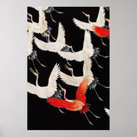 Flock of Crane Birds Vintage Art