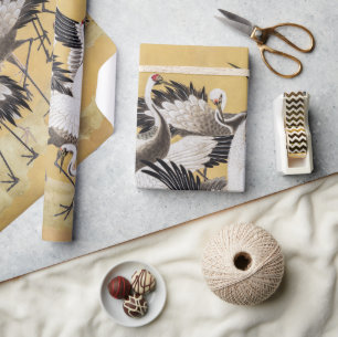Flock of Cranes (right side) by Ishida Yutei Wrapping Paper