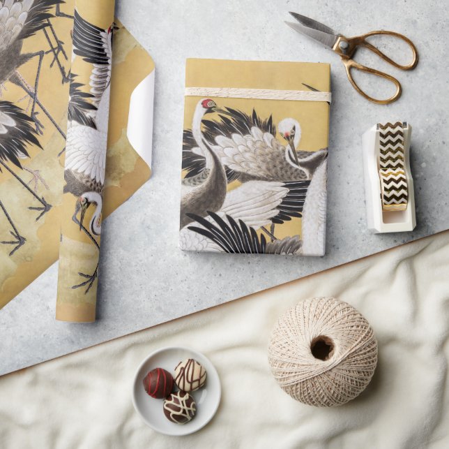 Flock of Cranes (right side) by Ishida Yutei Wrapping Paper (Crafts)