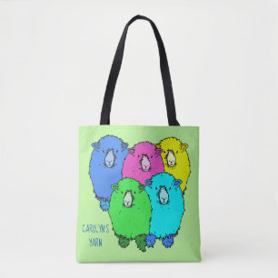 Flock of cute, fluffy, fun sheep with your name tote bag
