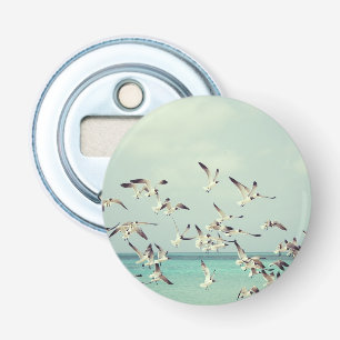 Flock of Flying Seagulls Over Ocean. Bottle Opener