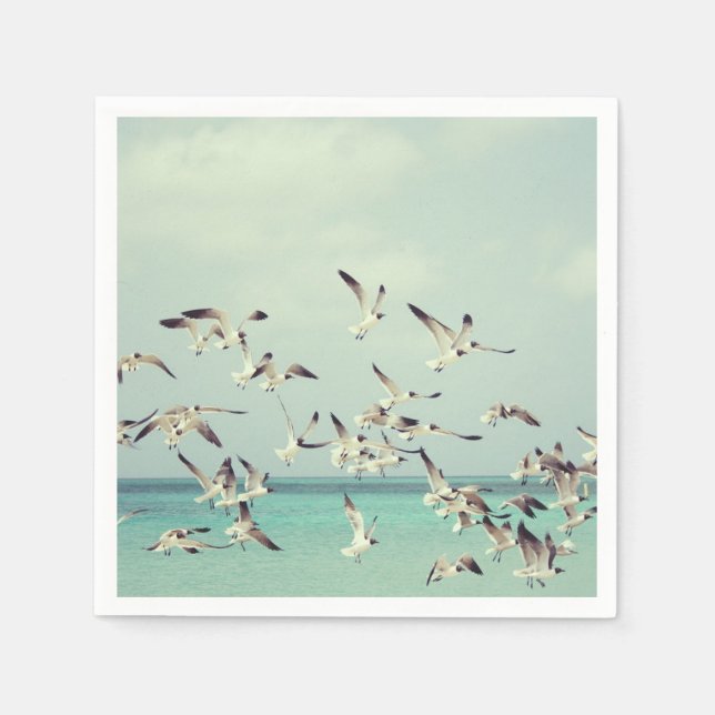Flock of Flying Seagulls Over Ocean. Napkin (Front)