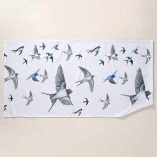 Flock Of Flying Swallow Birds Illustration Beach Towel