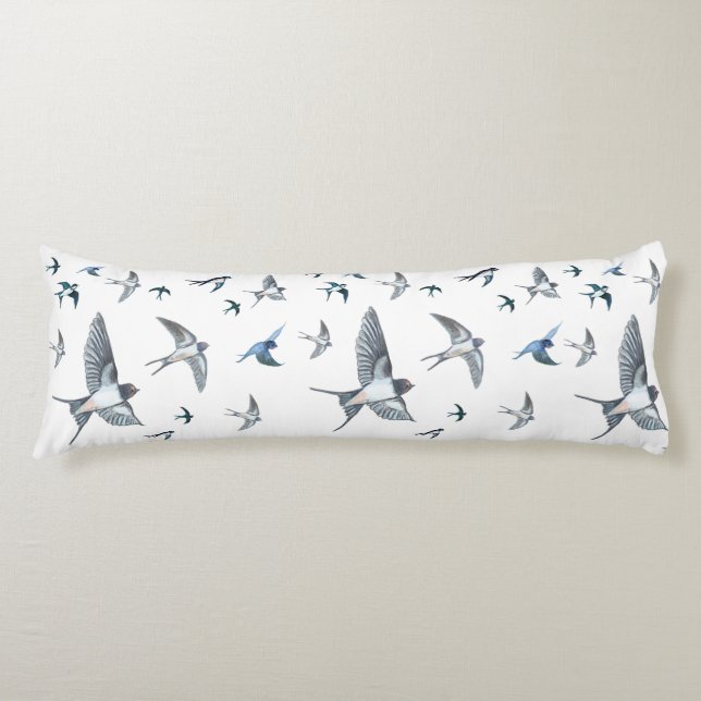 Flock Of Flying Swallow Birds Illustration Body Cushion (Front)