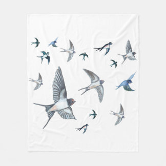 Flock Of Flying Swallow Birds Illustration Fleece Blanket