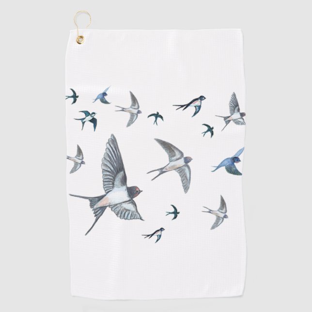 Flock Of Flying Swallow Birds Illustration Golf Towel (Front)
