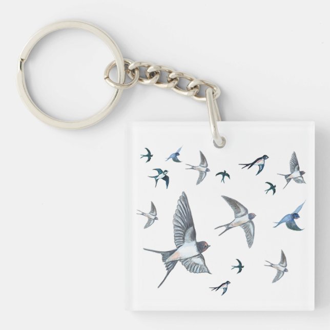 Flock Of Flying Swallow Birds Illustration Key Ring (Front)