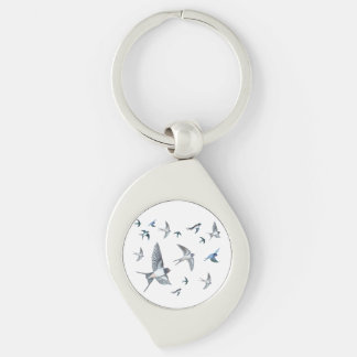 Flock Of Flying Swallow Birds Illustration Key Ring