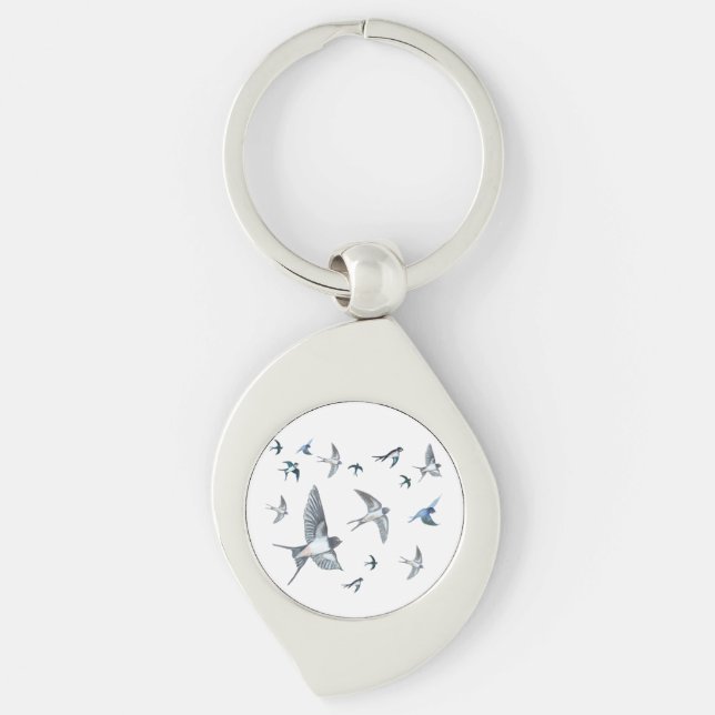 Flock Of Flying Swallow Birds Illustration Key Ring (Front)