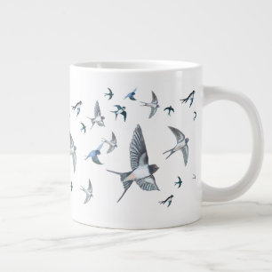 Flock Of Flying Swallow Birds Illustration Large Coffee Mug