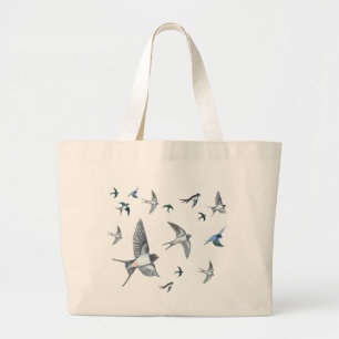 Flock Of Flying Swallow Birds Illustration Large Tote Bag