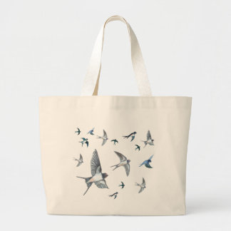 Flock Of Flying Swallow Birds Illustration Large Tote Bag