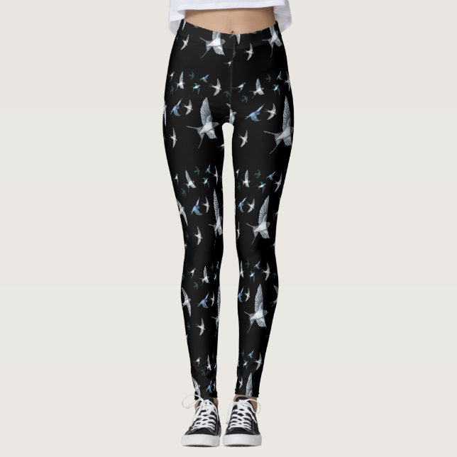 Flock Of Flying Swallow Birds Illustration Leggings (Front)