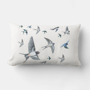 Flock Of Flying Swallow Birds Illustration Lumbar Cushion
