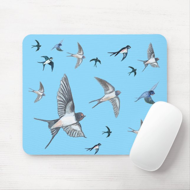 Flock Of Flying Swallow Birds Illustration Mouse Pad (With Mouse)