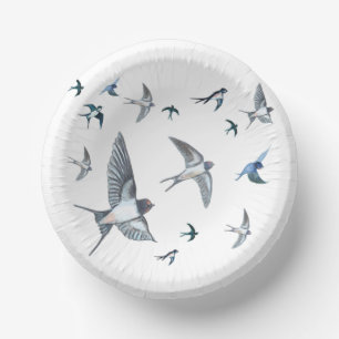 Flock Of Flying Swallow Birds Illustration Paper Plate
