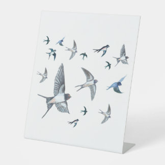 Flock Of Flying Swallow Birds Illustration Pedestal Sign