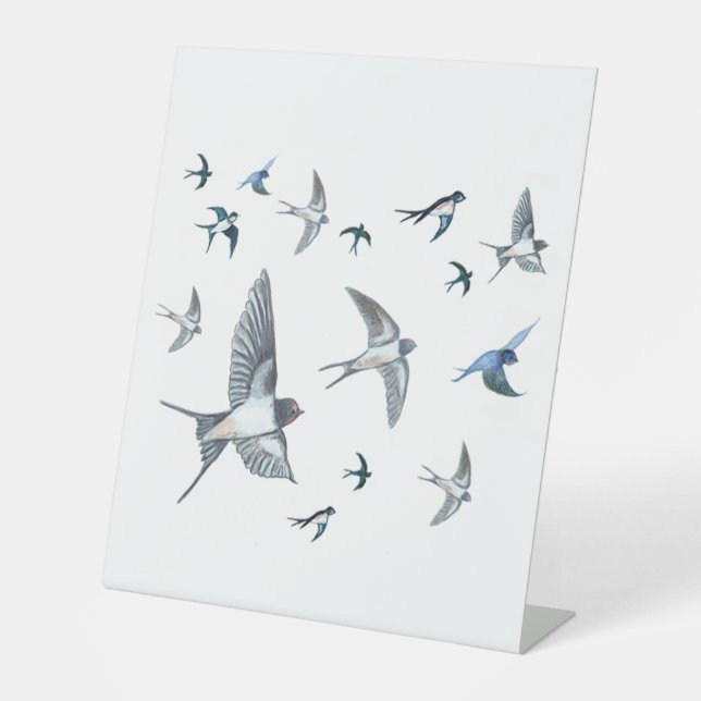 Flock Of Flying Swallow Birds Illustration Pedestal Sign (Front)