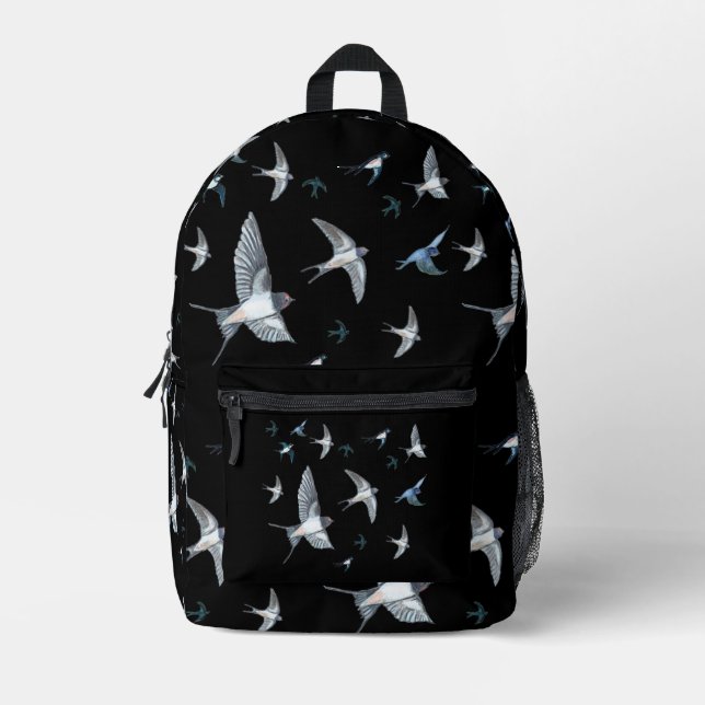 Flock Of Flying Swallow Birds Illustration Printed Backpack (Front)