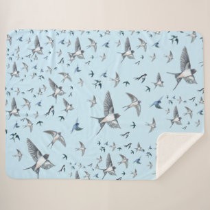 Flock Of Flying Swallow Birds Illustration Sherpa Blanket