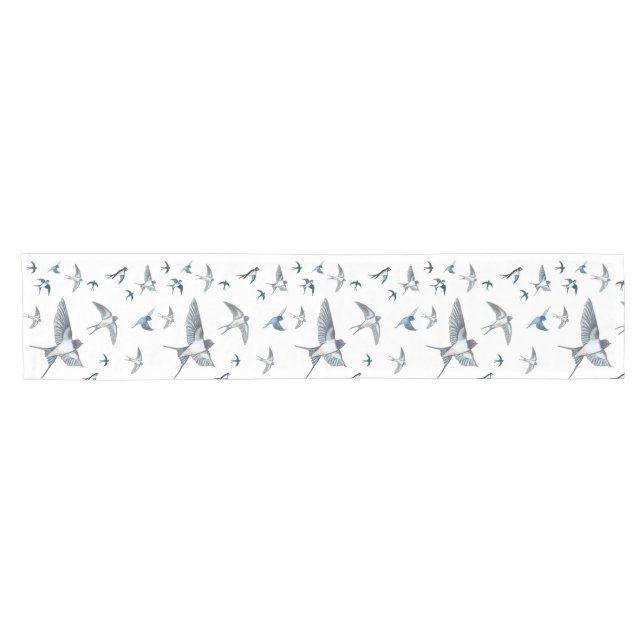 Flock Of Flying Swallow Birds Illustration Short Table Runner (Horizontal)