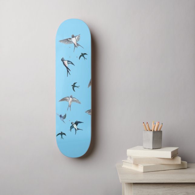 Flock Of Flying Swallow Birds Illustration Skateboard (Wall Art)