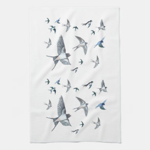 Flock Of Flying Swallow Birds Illustration Tea Towel