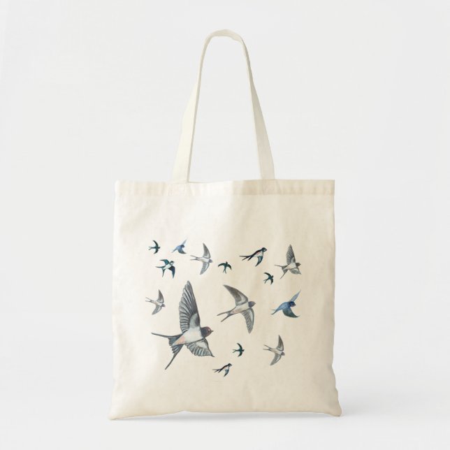 Flock Of Flying Swallow Birds Illustration Tote Bag (Front)