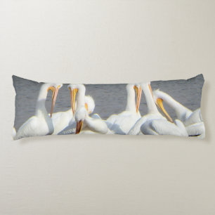 Flock of pelicans body pillow