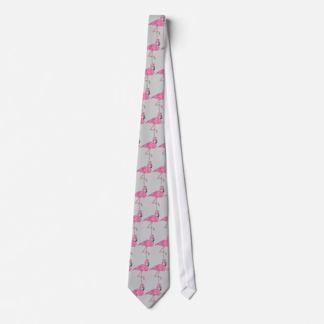 Flock Of Pink Flamingos Flamingo Lgt Grey Bird Tie (Front)