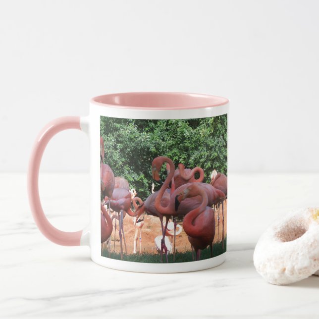 Flock Of Pink Flamingos Mug (With Donut)